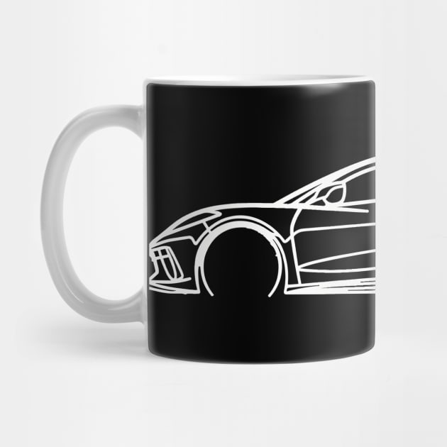 White C8 Corvette Racecar Side Silhouette Outline Arctic White Supercar Sports car Racing car by Tees 4 Thee